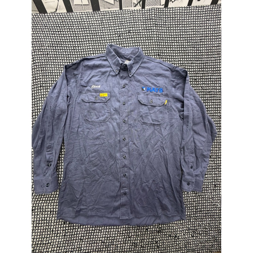 Lapco FR Work Shirt Mens Large Long Navy Blue Flame Resistant Button Up